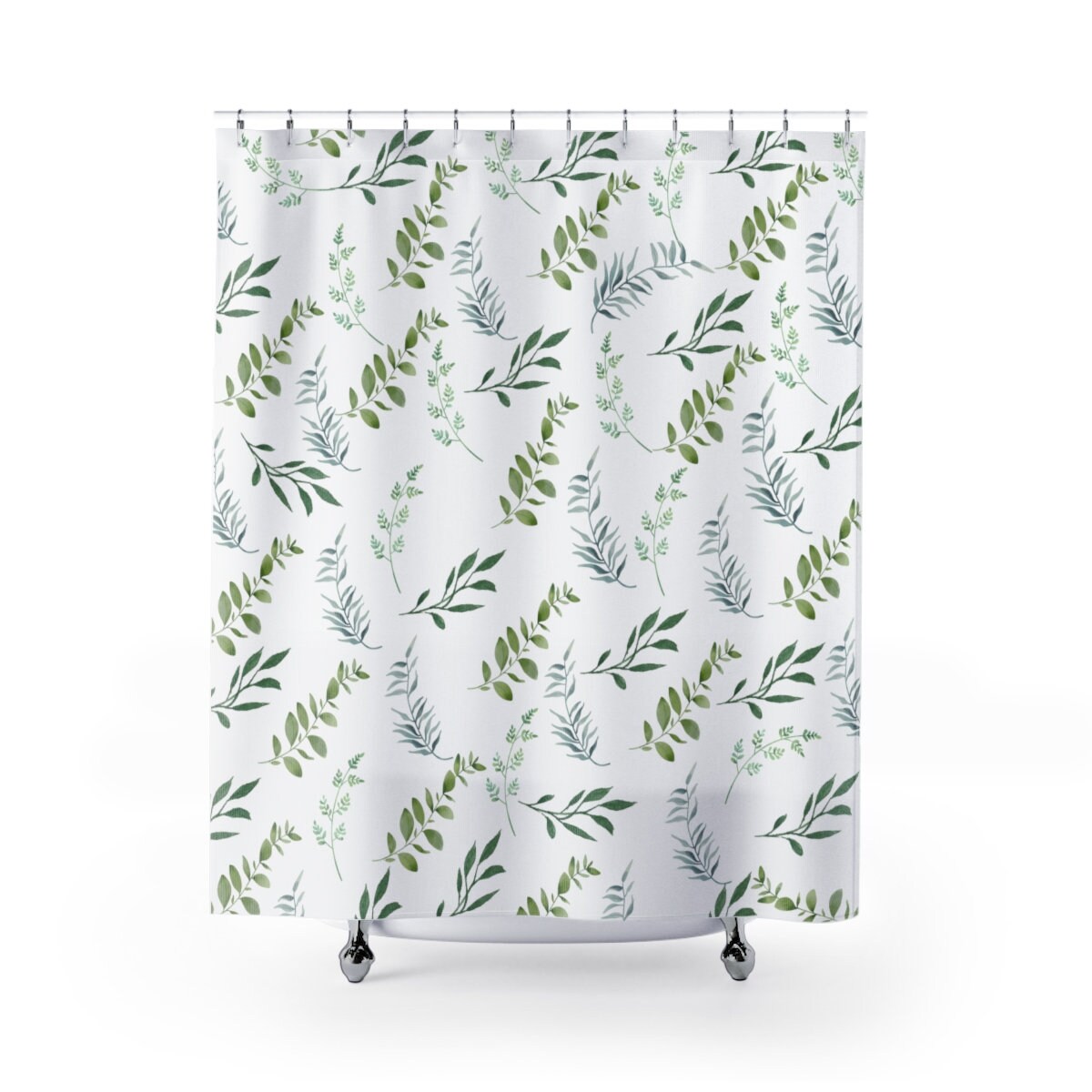 Leafy Spa Shower Curtain, Sage Green Botanical Design for Nature Lovers