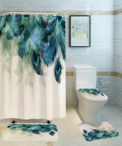 Leafy and Feathery Peacock Feather Design Shower Curtain