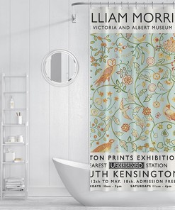 Leaves, Flowers, and Owl Birds William Morris Shower Curtain - Customizable Farmhouse Bathroom Decor