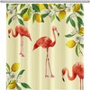 Lemon And Tropical Leaves Print Shower Curtain For Summer Bathroom Decor