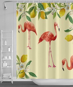 Lemon And Tropical Leaves Print Shower Curtain For Summer Bathroom Decor