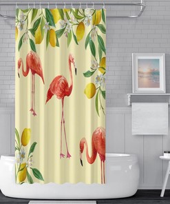 Lemon And Tropical Leaves Print Shower Curtain For Summer Bathroom Decor