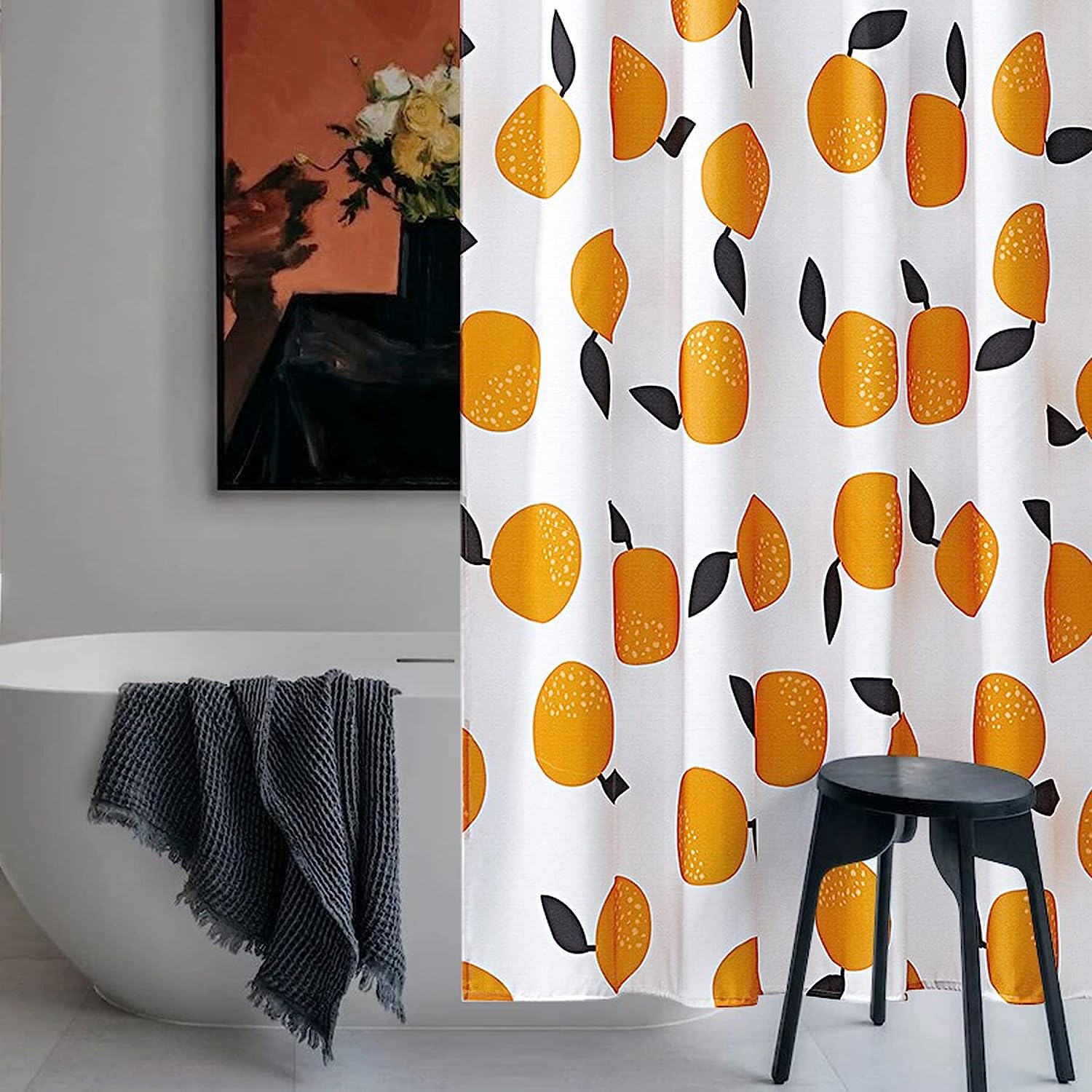 Lemon Boho Fabric Shower Curtain - Farmhouse Chic Bathroom Decor