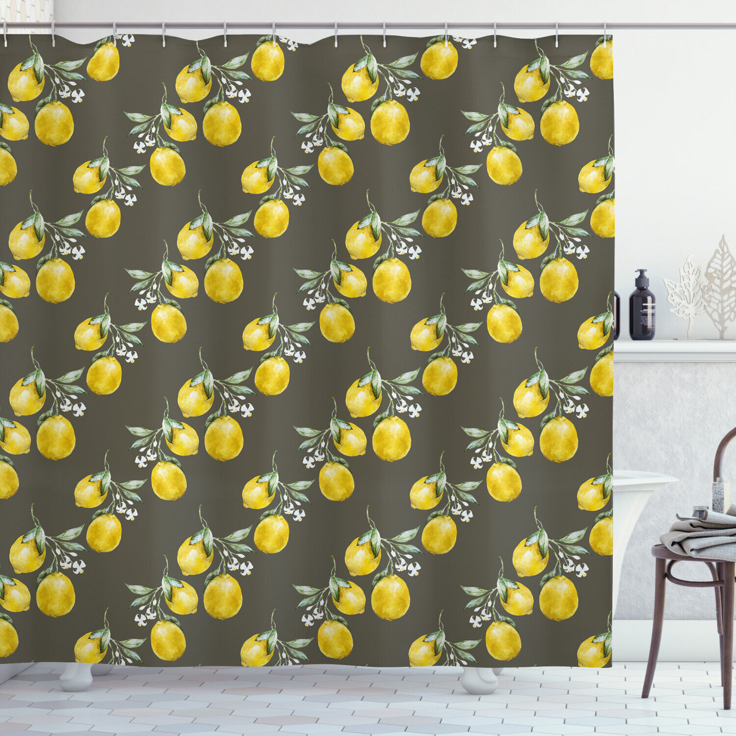 Lemon Branches Growth Print Shower Curtain for a Refreshing and Nature-inspired Bathroom Decor
