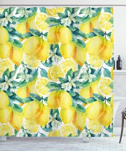 Lemon Citrus Branches Garden Print Shower Curtain For Bathroom