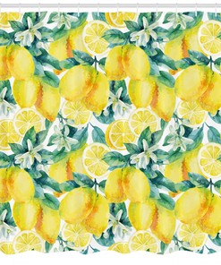Lemon Citrus Branches Garden Print Shower Curtain For Bathroom