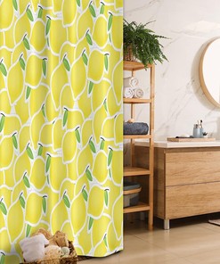 Lemon Citrus Images And Forms Nature Artprint Shower Curtain, Yellow Green Fabric Bathroom Decor
