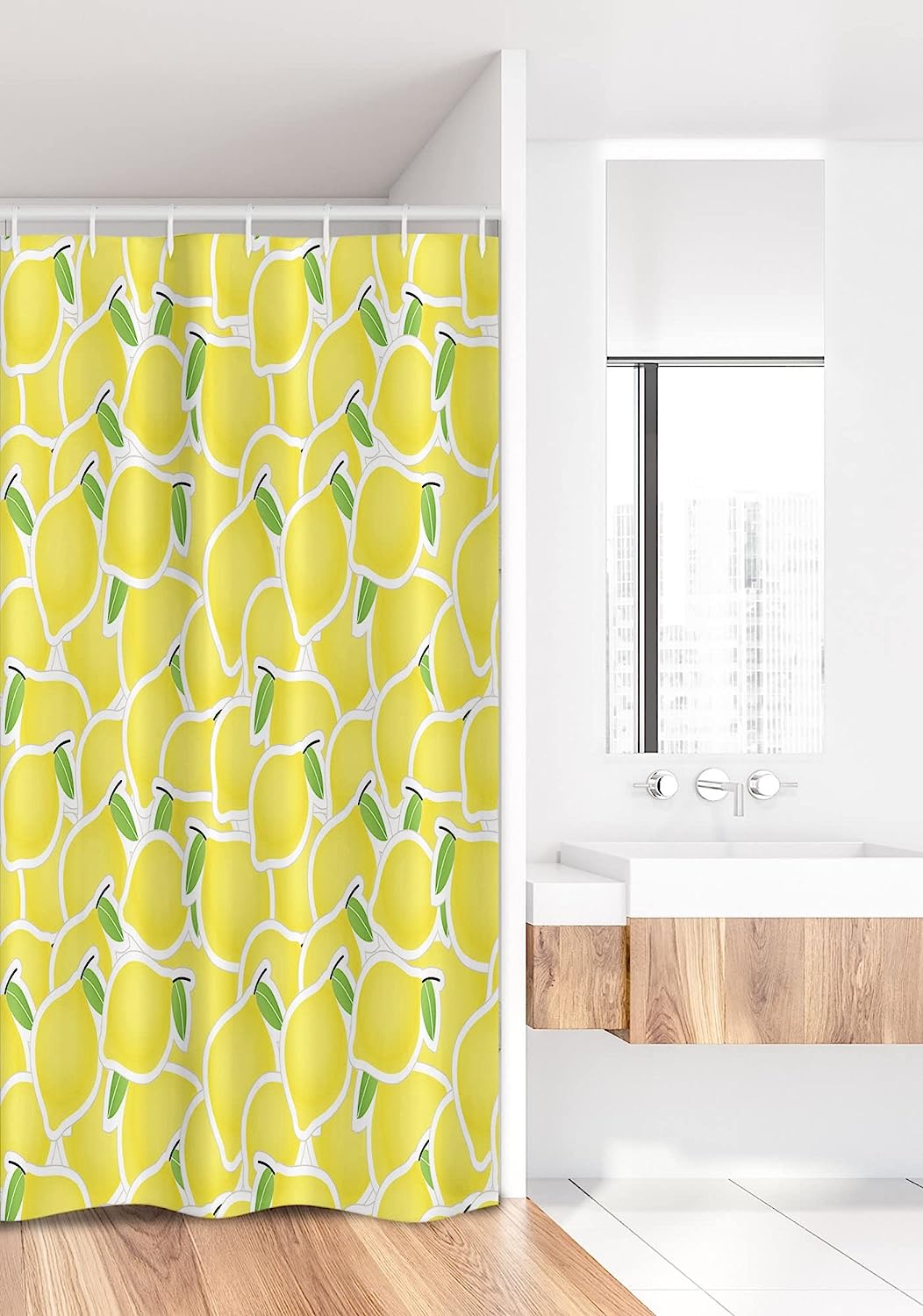 Lemon Citrus Images And Forms Nature Artprint Shower Curtain, Yellow Green Fabric Bathroom Decor - Image 2