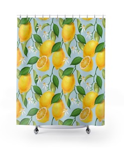 Lemon & Flower Tree Shower Curtain, Vintage Bathroom Decor