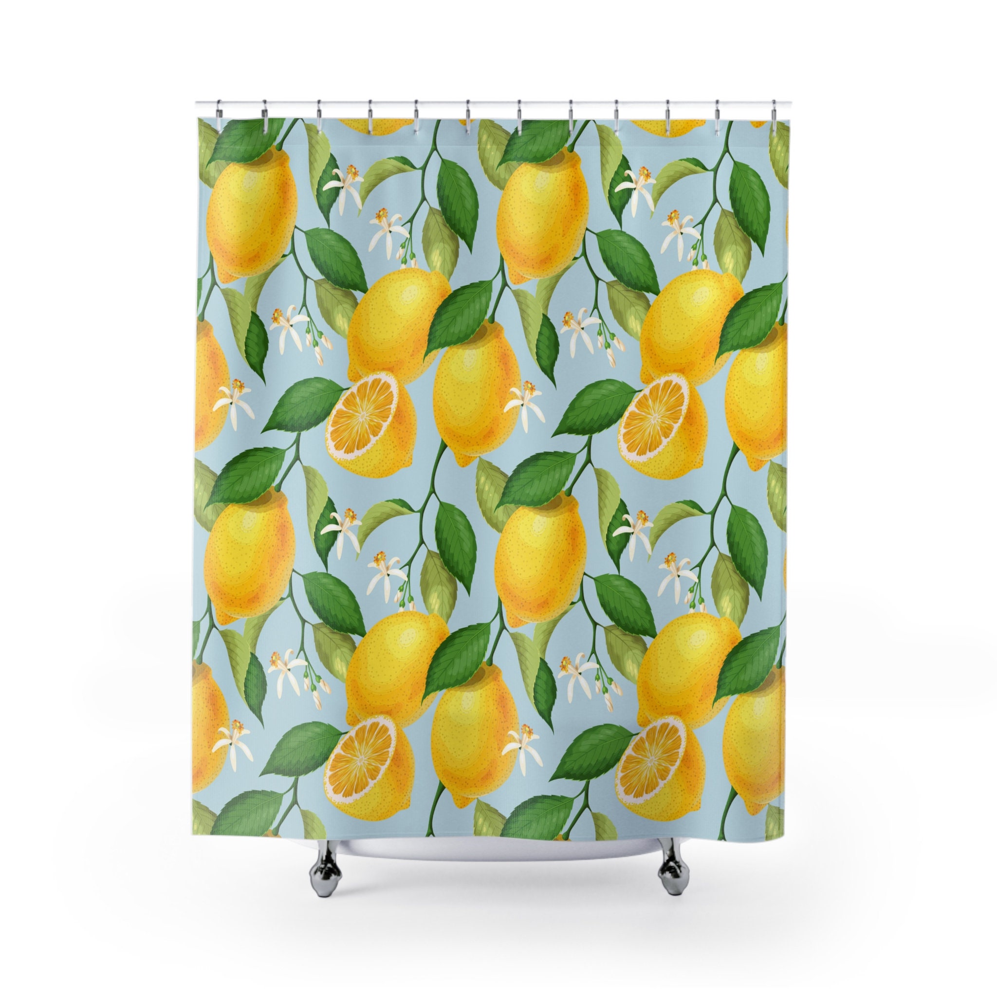 Lemon & Flower Tree Shower Curtain, Vintage Bathroom Decor