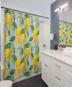 Lemon & Flower Tree Shower Curtain, Vintage Bathroom Decor