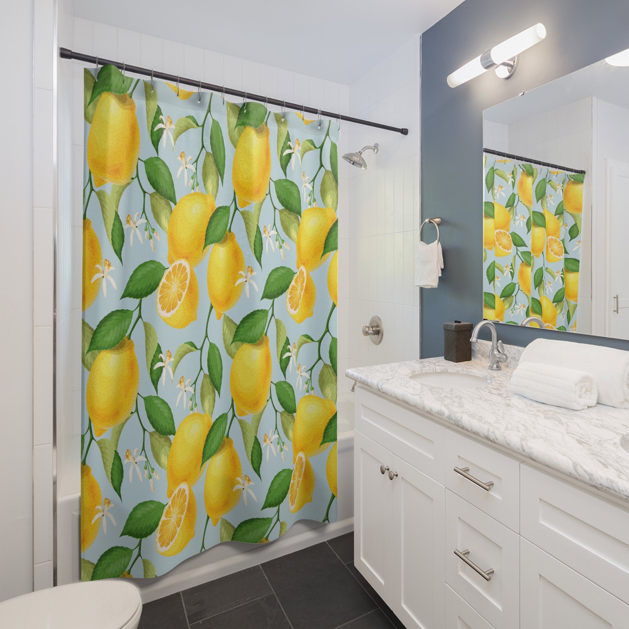 Lemon & Flower Tree Shower Curtain, Vintage Bathroom Decor