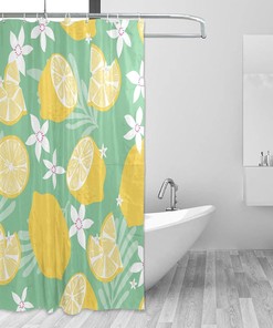 Lemon Flowers Print Waterproof Fabric Shower Curtain for Bathroom Decor
