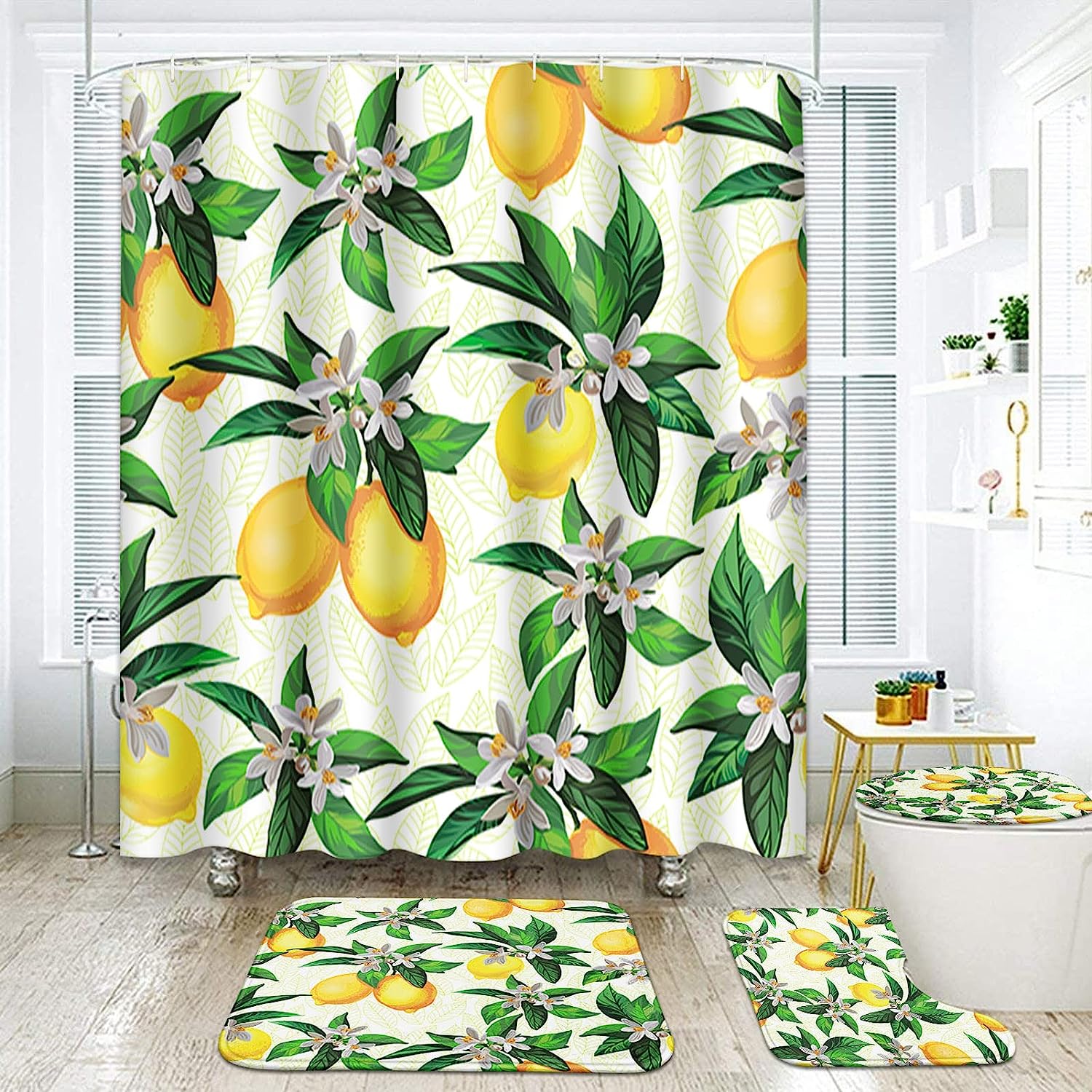 Lemon Fruit Shower Curtain - Tropical Summer Bathroom Decor with Accessories
