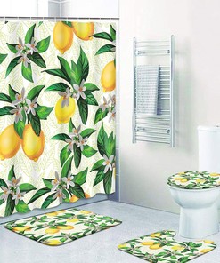 Lemon Fruit Shower Curtain - Tropical Summer Bathroom Decor with Accessories