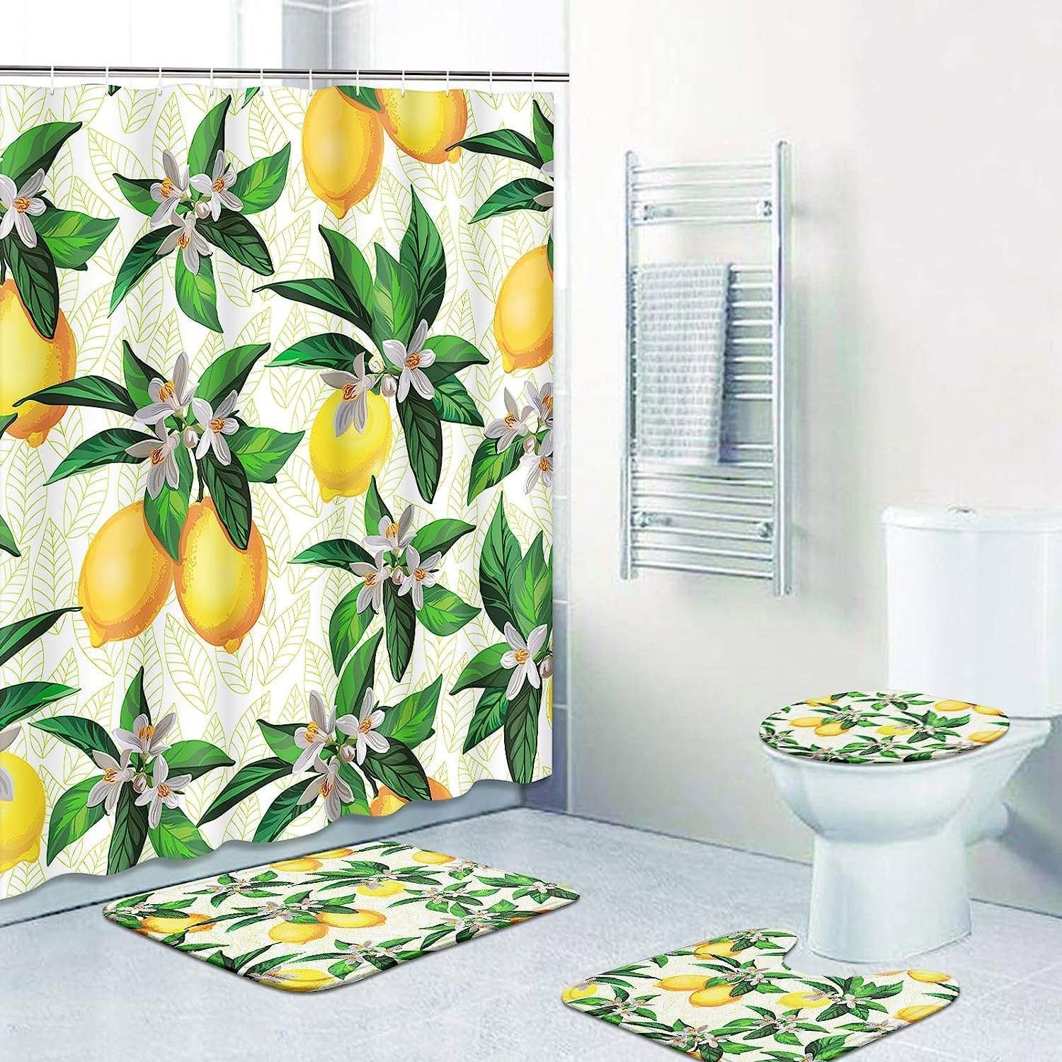 Lemon Fruit Shower Curtain - Tropical Summer Bathroom Decor with Accessories