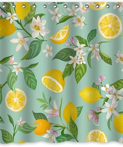 Lemon Fruits Shower Curtain - A Refreshing and Vibrant Addition to Your Bathroom with Green Leaves and Flowers Design