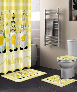 Lemon Gnome Buffalo Plaid Shower Curtain for Farmhouse Bathroom