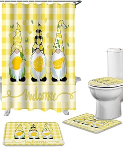 Lemon Gnome Buffalo Plaid Shower Curtain for Farmhouse Bathroom