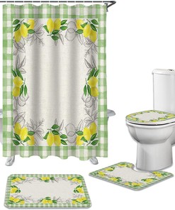 Lemon Green Buffalo Plaid Vintage Bathroom Shower Curtain
