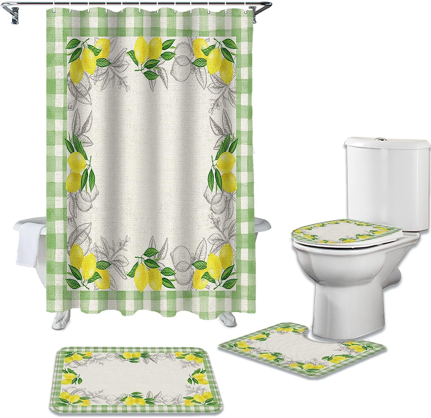 Lemon Green Buffalo Plaid Vintage Bathroom Shower Curtain