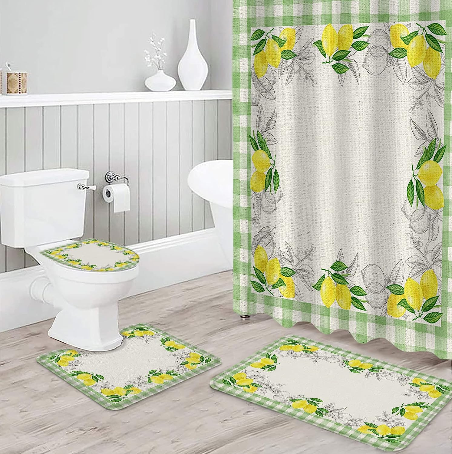 Lemon Green Buffalo Plaid Vintage Bathroom Shower Curtain