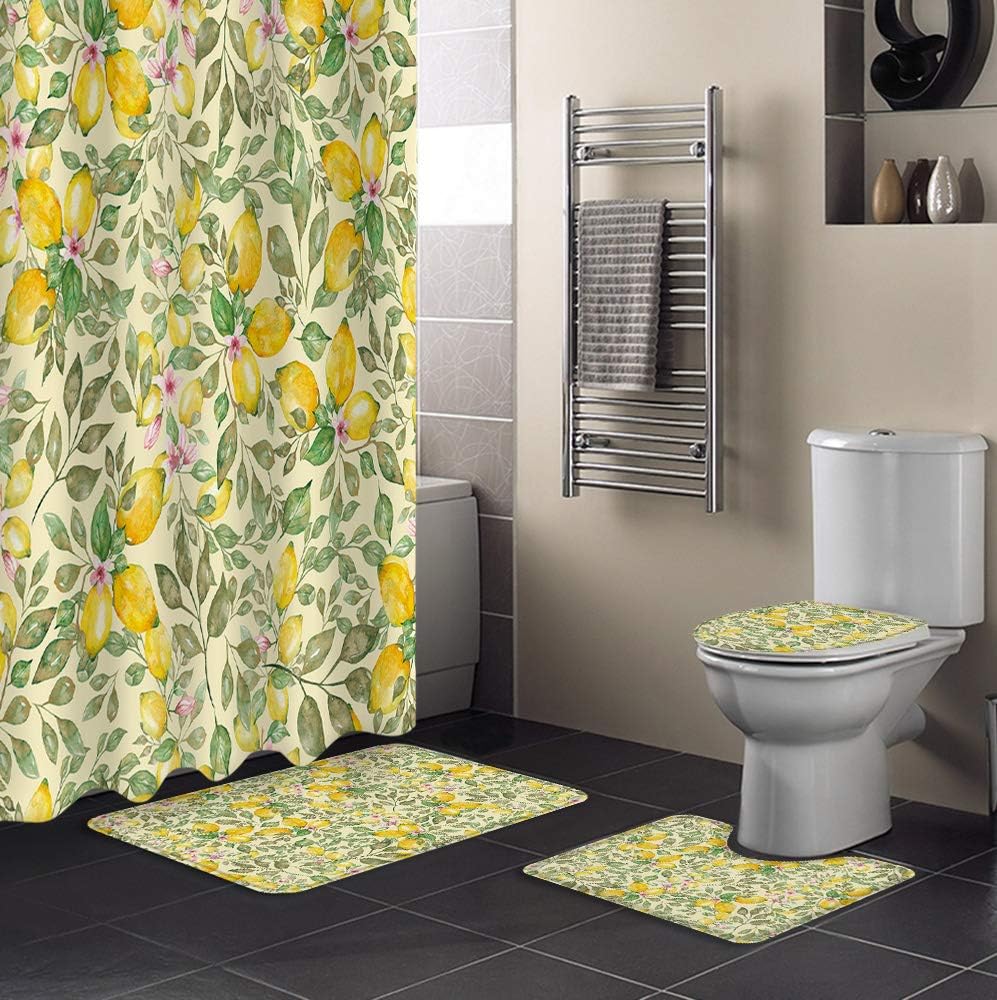 Lemon Green Leaf Pink Flower Vintage Bathroom Shower Curtains