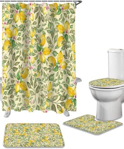 Lemon Green Leaf Pink Flower Vintage Bathroom Shower Curtains