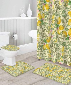 Lemon Green Leaf Pink Flower Vintage Bathroom Shower Curtains