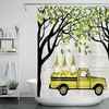 Lemon Green Leaves Farmhouse Truck Shower Curtain With Cute Gnomes And Vintage Design For Bathroom Bathtub