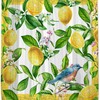 Lemon Green Shower Curtain - Summer Fruit and Leaves with Bird Ornament Design