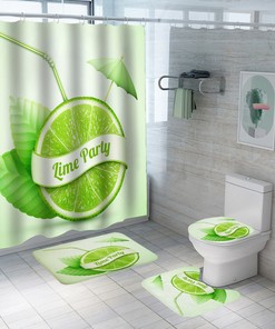 Lemon Juice Waterproof Shower Curtain and Bathtub Mat - Fresh Bathroom Decor