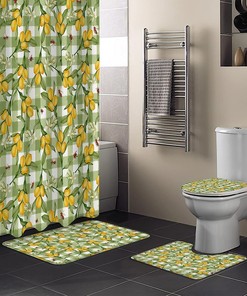 Lemon Leaves Green White Buffalo Plaid Vintage Shower Curtain
