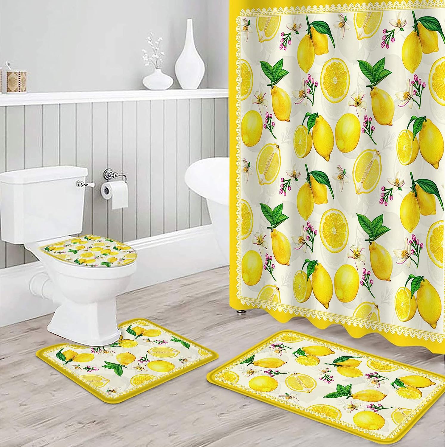 Lemon Pastoral Vintage Shower Curtain for Farmhouse Bathroom