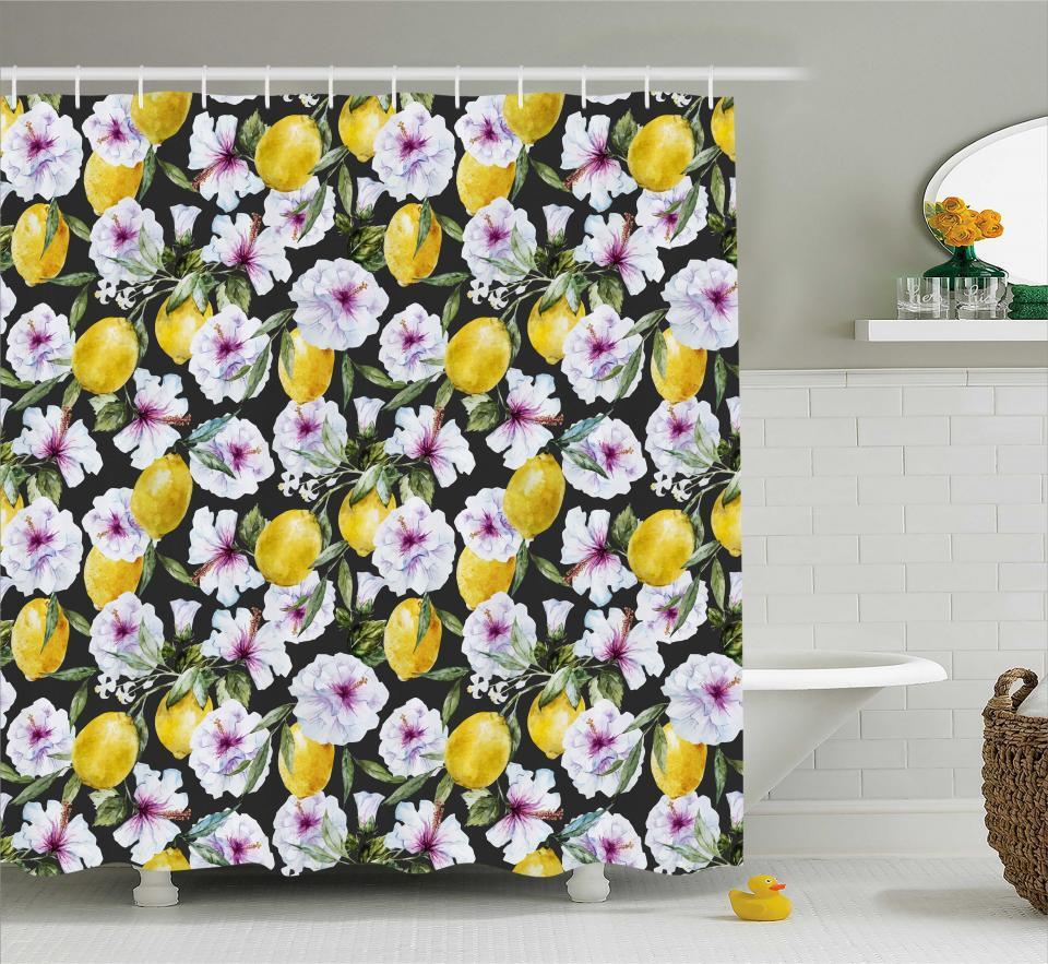 Lemon Pattern Shower Curtain for Summer Bathroom Decor