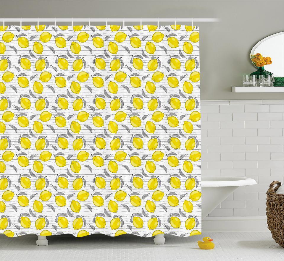 Lemon Print Shower Curtain, Colorful Bathroom Decor