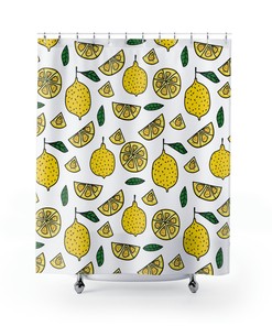 Lemon Print Shower Curtain - Cute Bathroom Decor Gift Idea