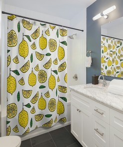 Lemon Print Shower Curtain - Cute Bathroom Decor Gift Idea