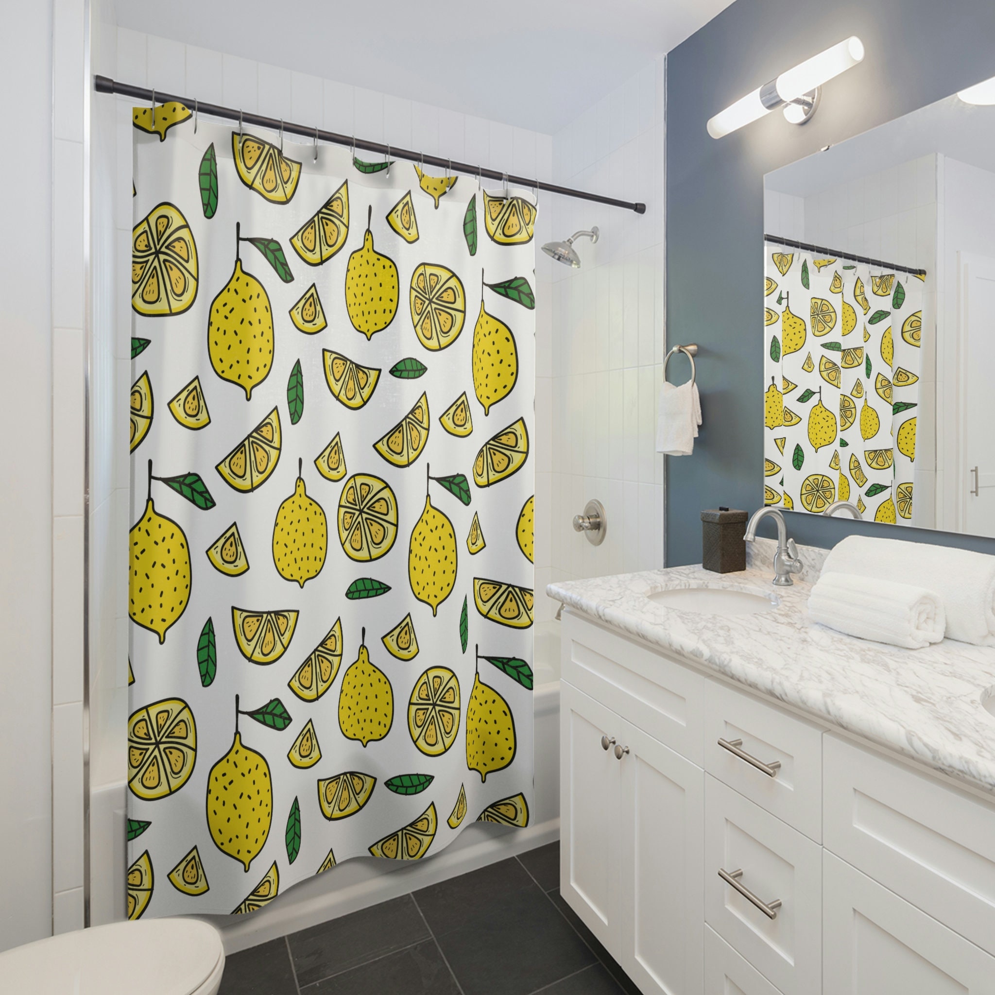 Lemon Print Shower Curtain - Cute Bathroom Decor Gift Idea