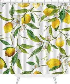 Lemon Shower Curtain Featuring Fruits and Leaves in a Seamless Pattern for A Fresh and Vibrant Look
