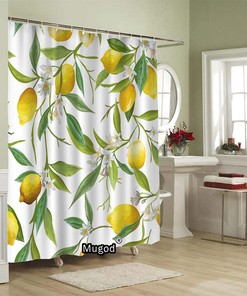 Lemon Shower Curtain Featuring Fruits and Leaves in a Seamless Pattern for A Fresh and Vibrant Look