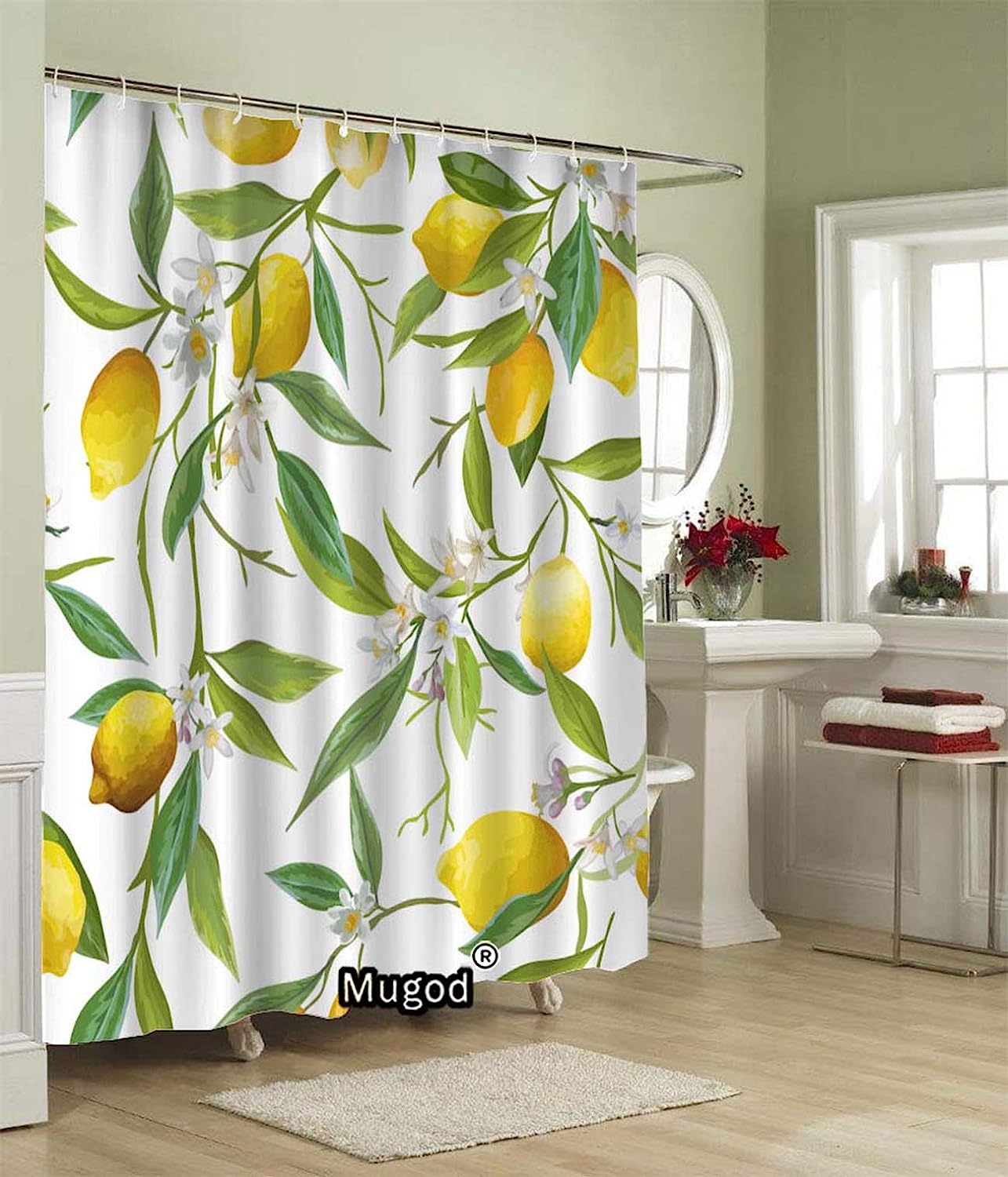 Lemon Shower Curtain Featuring Fruits and Leaves in a Seamless Pattern for A Fresh and Vibrant Look