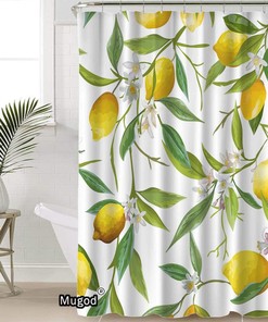 Lemon Shower Curtain Featuring Fruits and Leaves in a Seamless Pattern for A Fresh and Vibrant Look