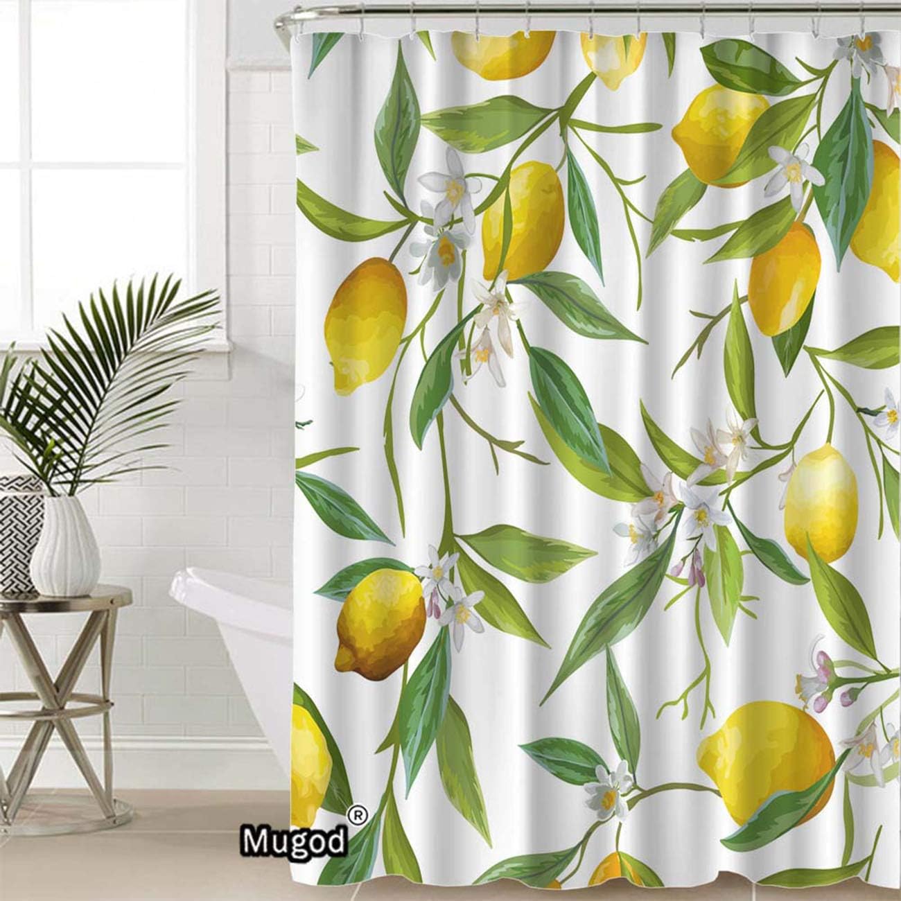 Lemon Shower Curtain Featuring Fruits and Leaves in a Seamless Pattern for A Fresh and Vibrant Look