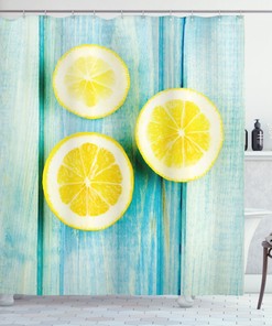 Lemon Shower Curtain - Juicy Slices Wood Print - Fresh Bathroom Decor