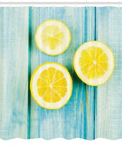 Lemon Shower Curtain - Juicy Slices Wood Print - Fresh Bathroom Decor