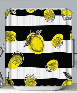 Lemon Stripes Seamless Pattern Fabric Shower Curtain