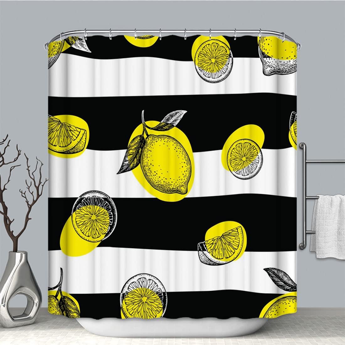 Lemon Stripes Seamless Pattern Fabric Shower Curtain