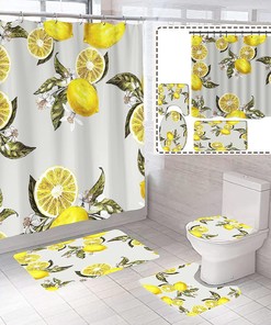 Lemon Theme Shower Curtain And Bathroom Decor Set With Fruitful Quotes