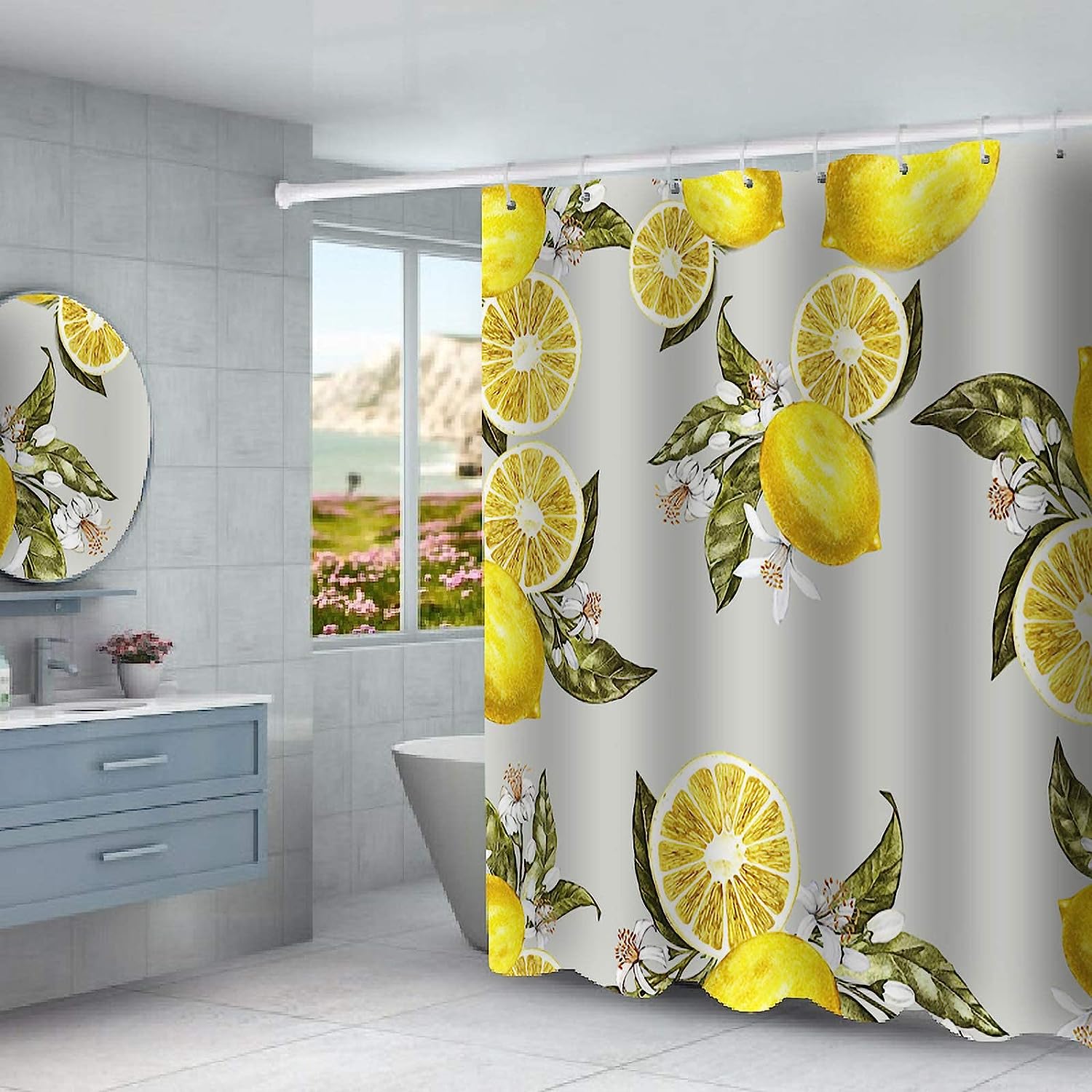 Lemon Theme Shower Curtain And Bathroom Decor Set With Fruitful Quotes - Image 3